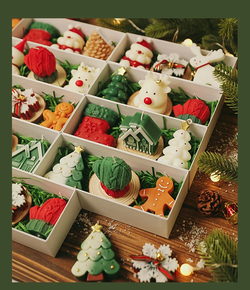 Mini-Coffret de Bougies Festives - Botte/Maison/Sapin Blanc