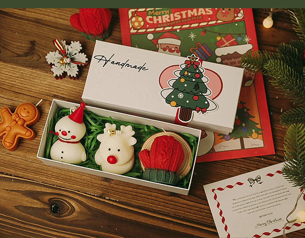 Mini-Coffret de Bougies Festives - Botte/Maison/Sapin Blanc