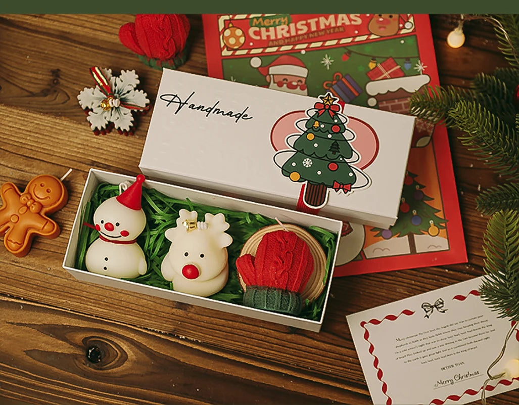 Mini-Coffret de Bougies Festives - Botte/Maison/Sapin Blanc