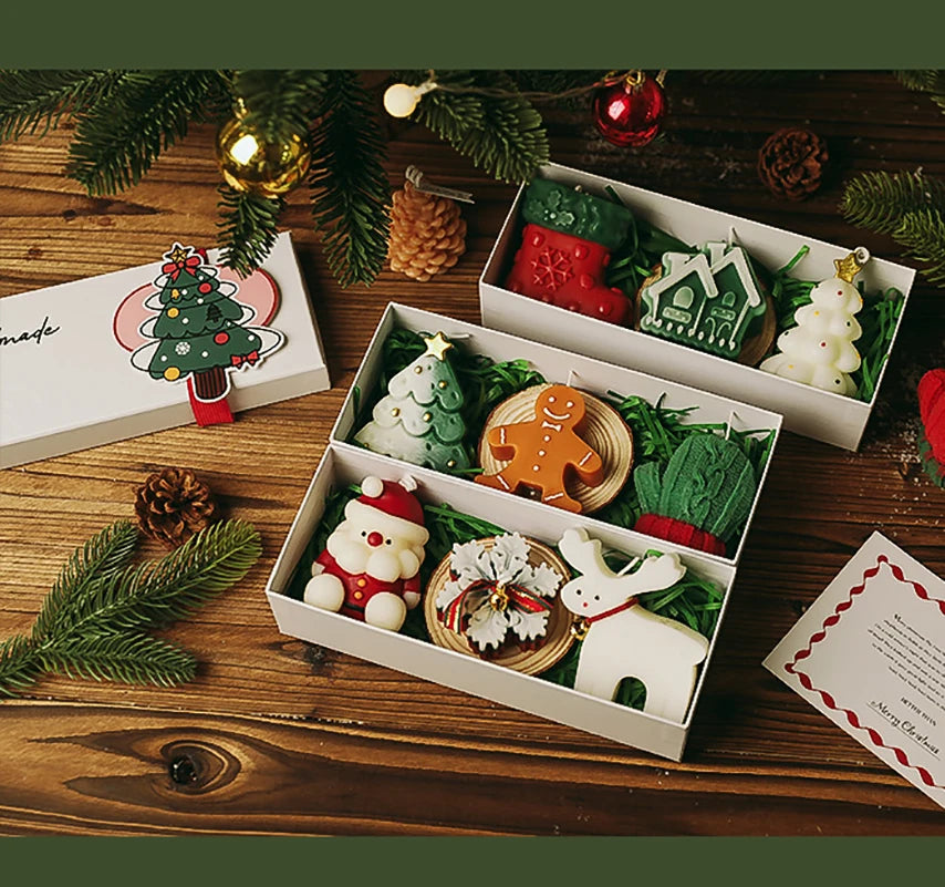 Mini-Coffret de Bougies Festives - Botte/Maison/Sapin Blanc