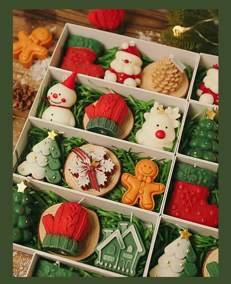 Mini-Coffret de Bougies Festives - Sapin/Flocon/Pain d'Épices