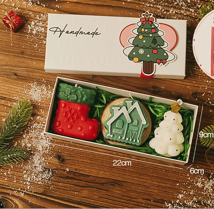 Mini-Coffret de Bougies Festives - Botte/Maison/Sapin Blanc