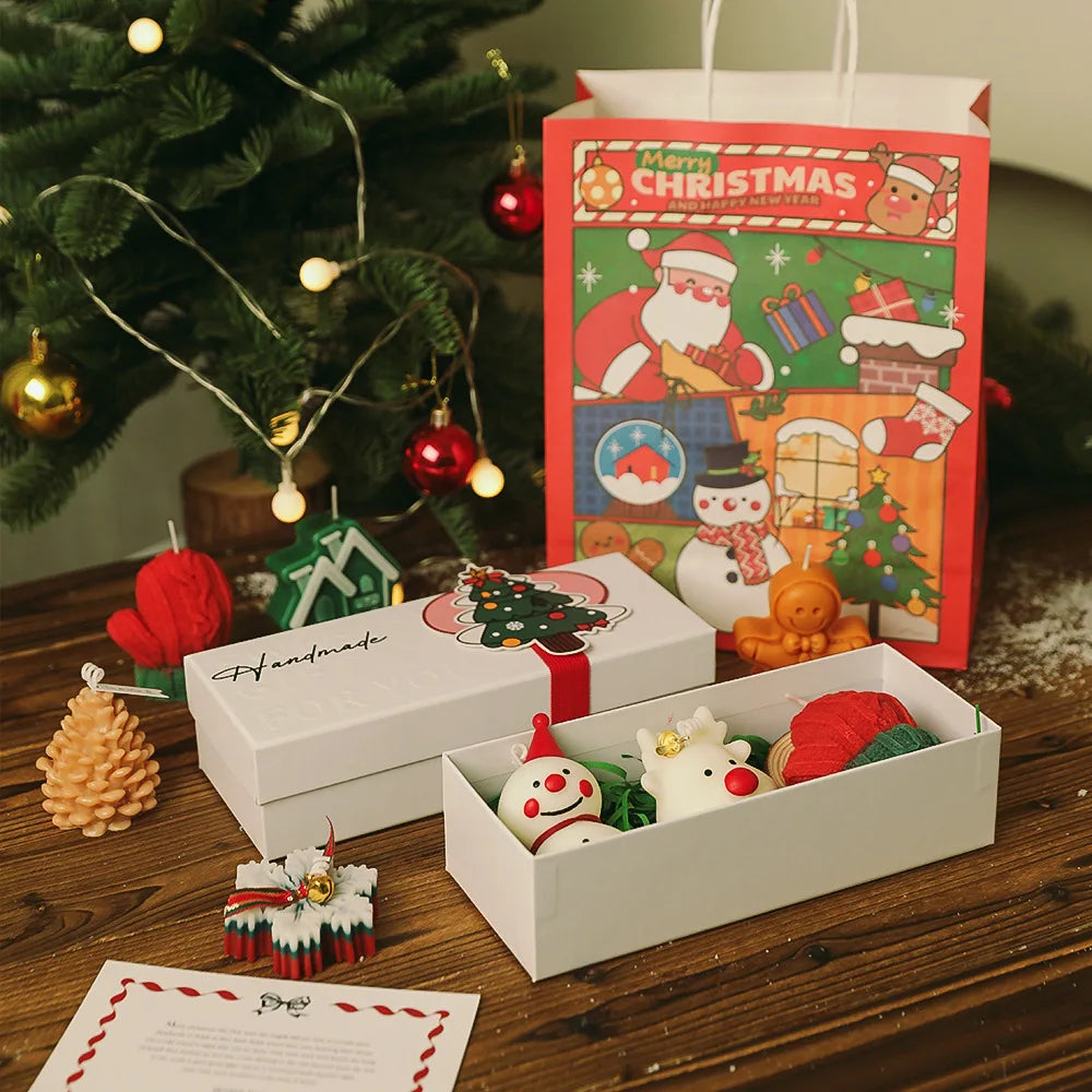 Mini-Coffret de Bougies Festives - Botte/Maison/Sapin Blanc