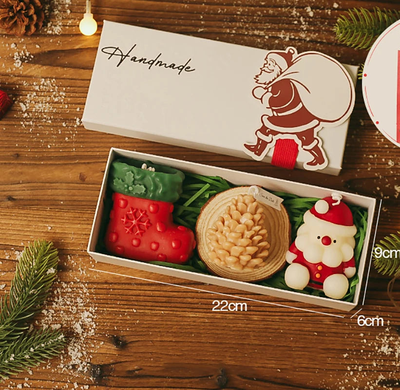 Mini-Coffret de Bougies Festives - Botte/Pomme-de-Pain/Père Noël
