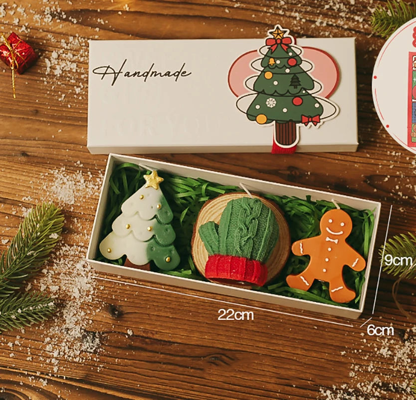 Mini-Coffret de Bougies Festives - Botte/Maison/Sapin Blanc