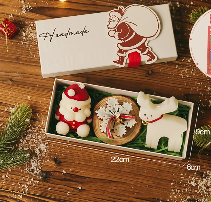 Mini-Coffret de Bougies Festives - Père Noël/Biscuit/Renne
