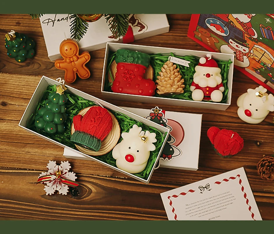 Mini-Coffret de Bougies Festives - Botte/Maison/Sapin Blanc