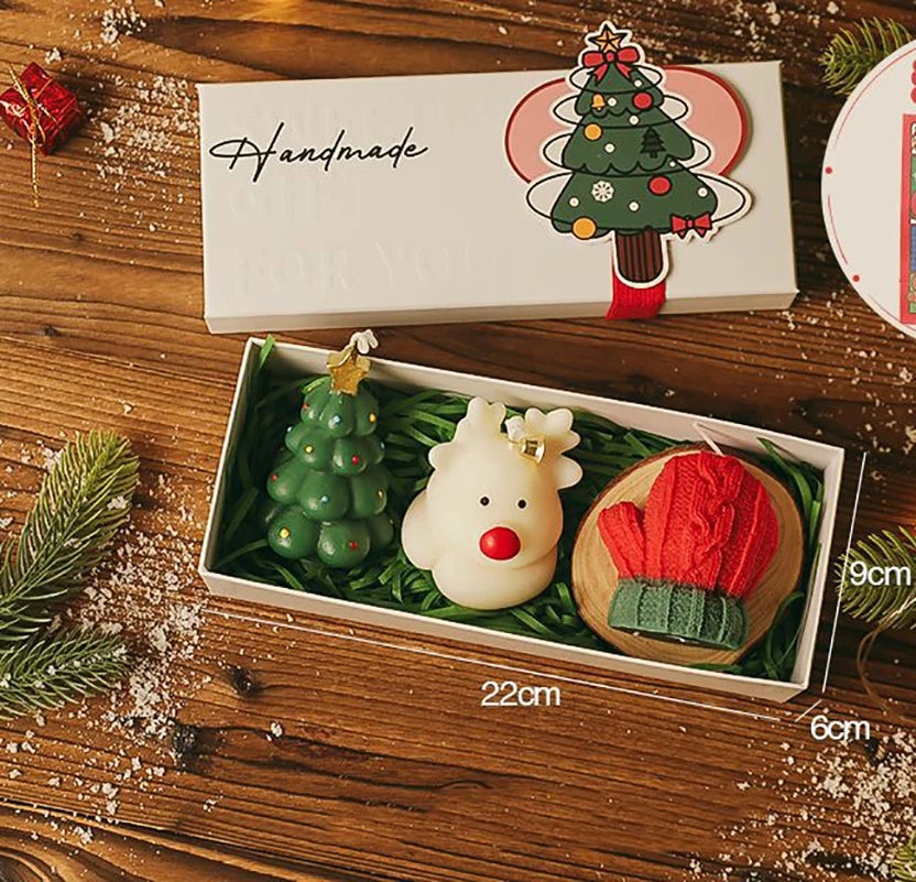 Mini-Coffret de Bougies Festives - Botte/Maison/Sapin Blanc