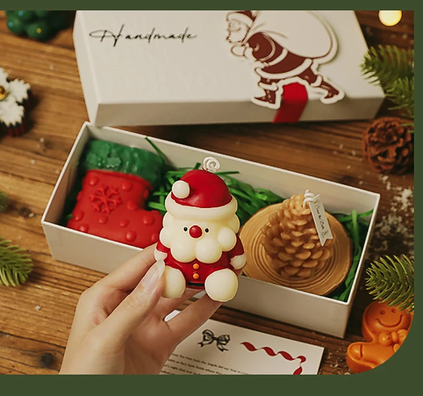 Mini-Coffret de Bougies Festives - Botte/Maison/Sapin Blanc