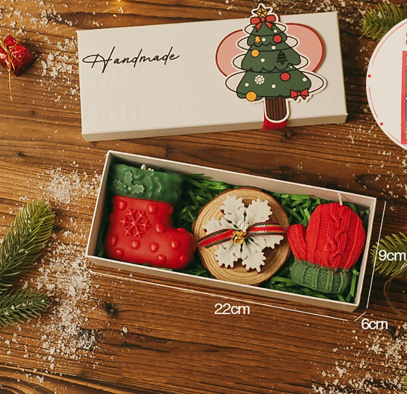 Mini-Coffret de Bougies Festives - Botte/Maison/Sapin Blanc