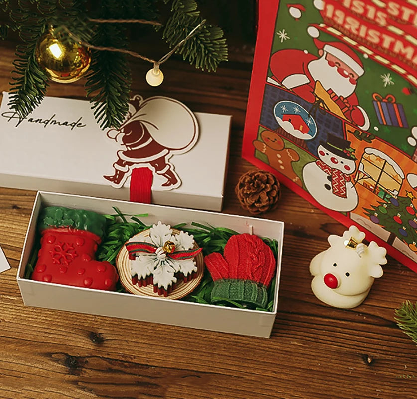 Mini-Coffret de Bougies Festives - Botte/Maison/Sapin Blanc