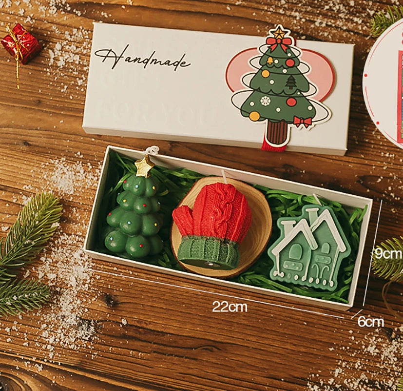 Mini-Coffret de Bougies Festives - Botte/Maison/Sapin Blanc