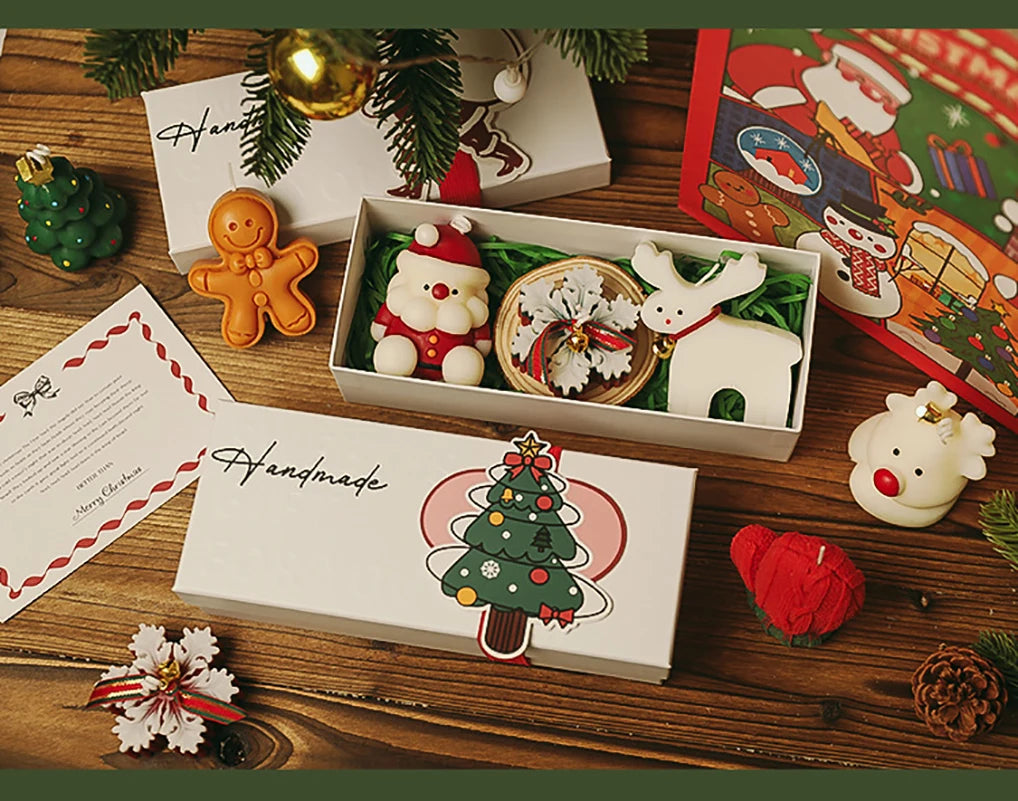 Mini-Coffret de Bougies Festives - Botte/Maison/Sapin Blanc