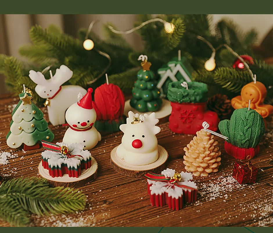 Mini-Coffret de Bougies Festives - Botte/Maison/Sapin Blanc